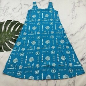 Kisses Hugs Womens Vintage Midi Dress Size S Blue Shell Print Beachy Tropical